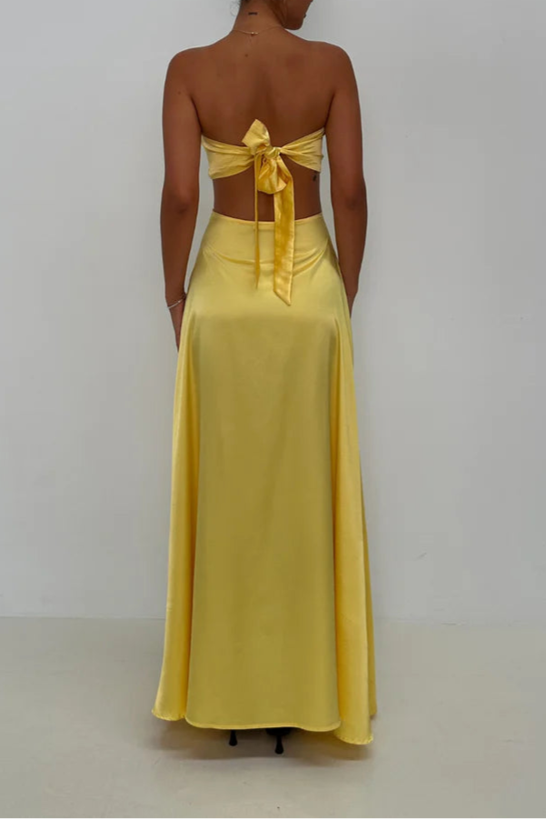 Robe Weitese simple, décolleté en cœur, robe de bal trapèze, taille découpée, sans manches, longueur au sol, dos nu, robe longue à lacets